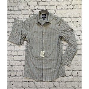 NWT STAFFORD COOLMAX DRESS SHIRT Slim Fit Blue/Brown/white Size S 14-14.5 32-33